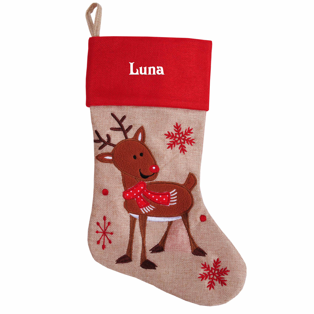 Bota navideña tipo lana bordada con nombre