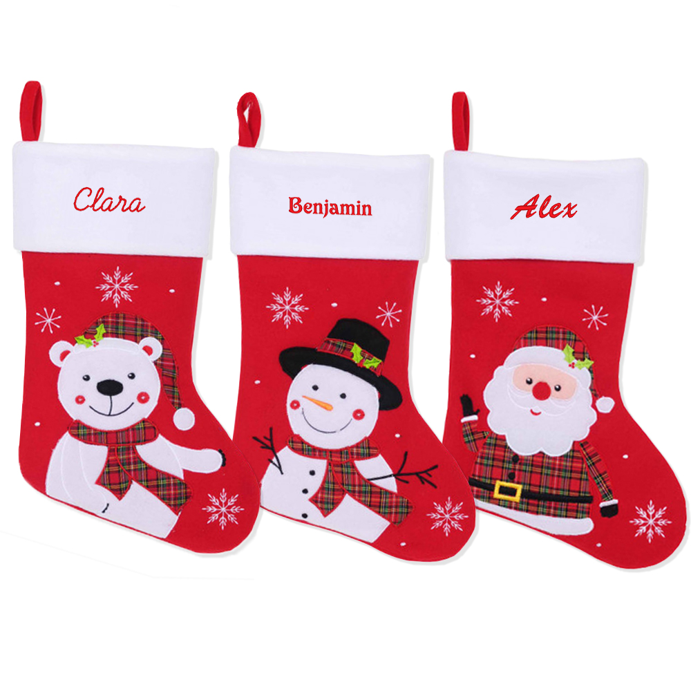 Calcetn de Navidad de fieltro rojo con nombre bordado