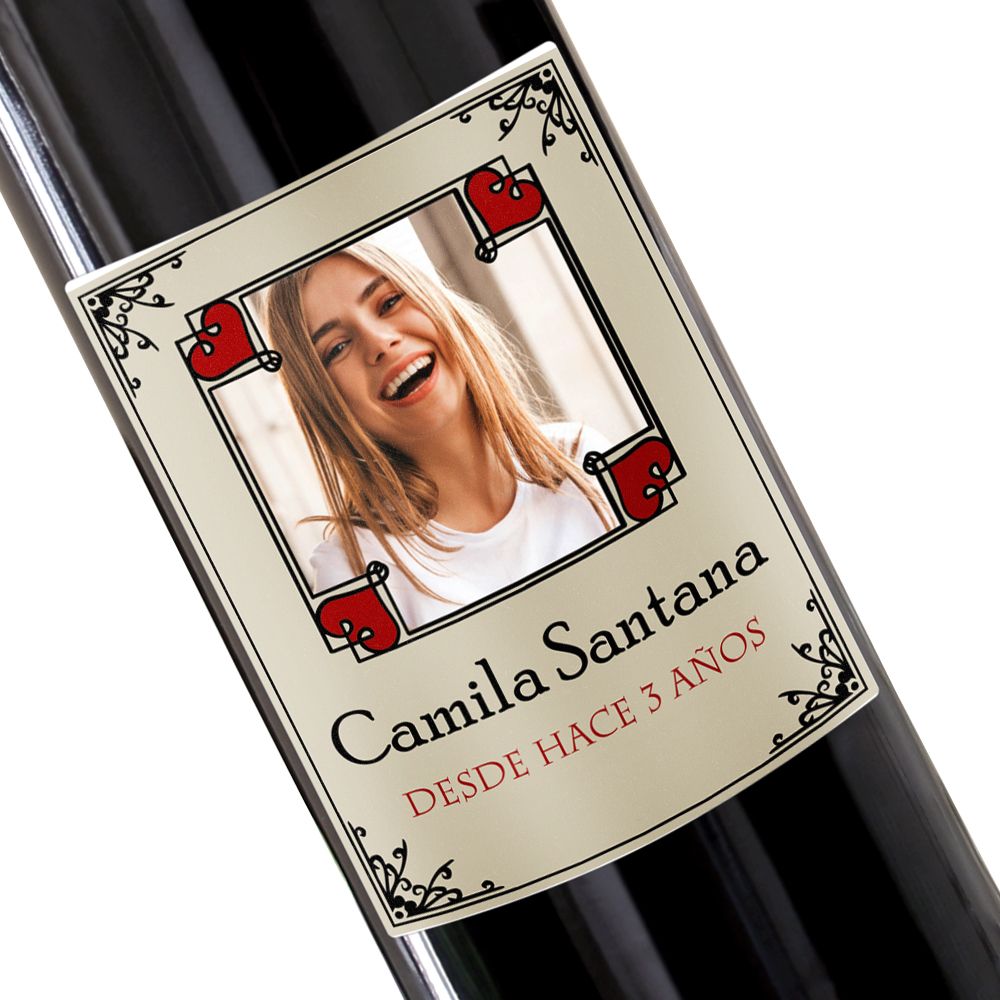 Botella de vino personalizada foto romántica