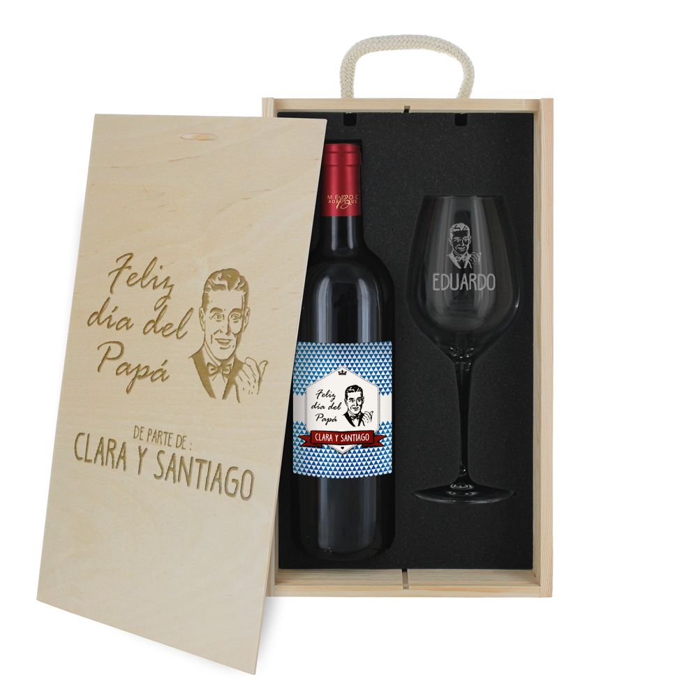 Caja de vino personalizada 2 piezas Día del Padre