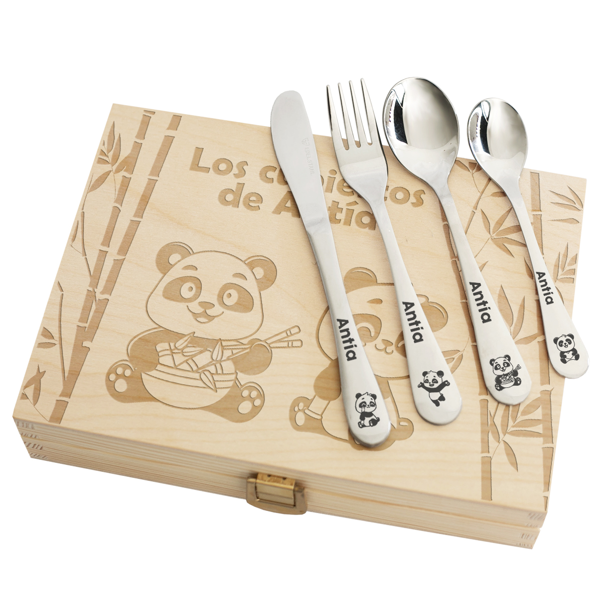 Cubiertos personalizados con pandas para niños Cubiertos personalizados con pandas para niños