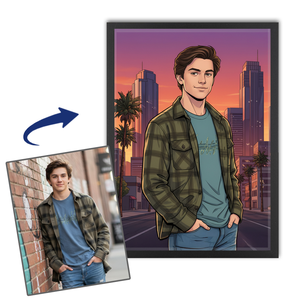 Retrato ilustrado estilo videojuego a partir de una foto